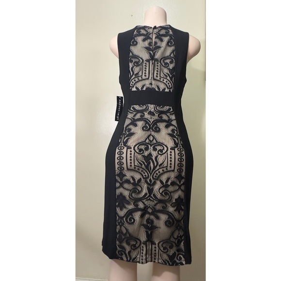 NWT Madison Leigh Black and Cream Lace Midi Dress - Picture 2 of 11